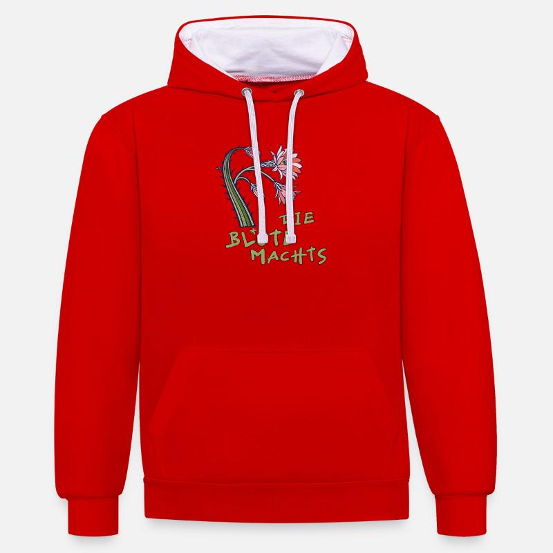 Cactus avec fleur et dicton - Sweat à capuche contrasté - rouge/blanc