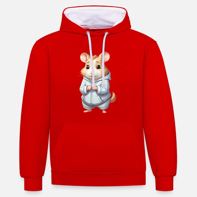 Cuddly Hero Hamster Pull à capuche - Sweat à capuche contrasté - rouge/blanc
