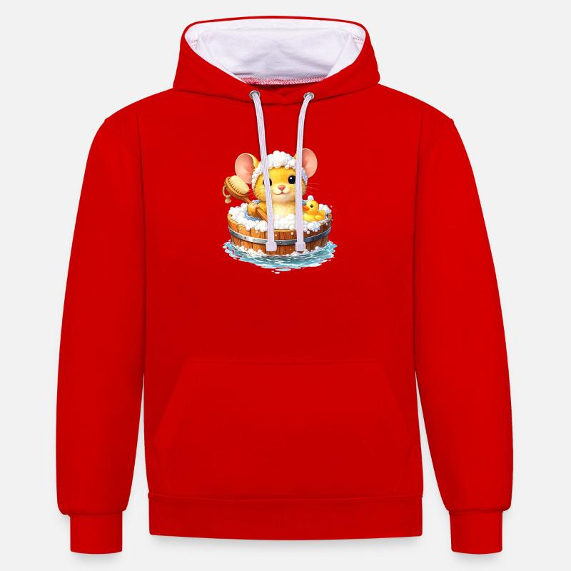 Un bain de souris mignon - Sweat à capuche contrasté - rouge/blanc