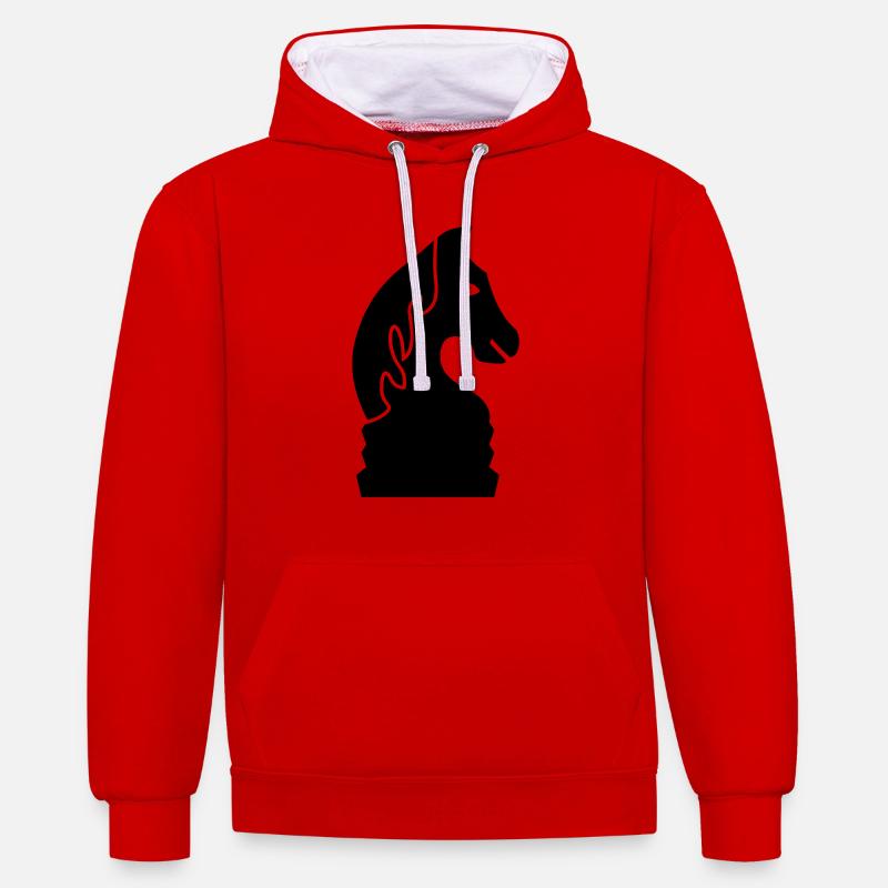 schach_pferd_1c - Sweat à capuche contrasté - rouge/blanc