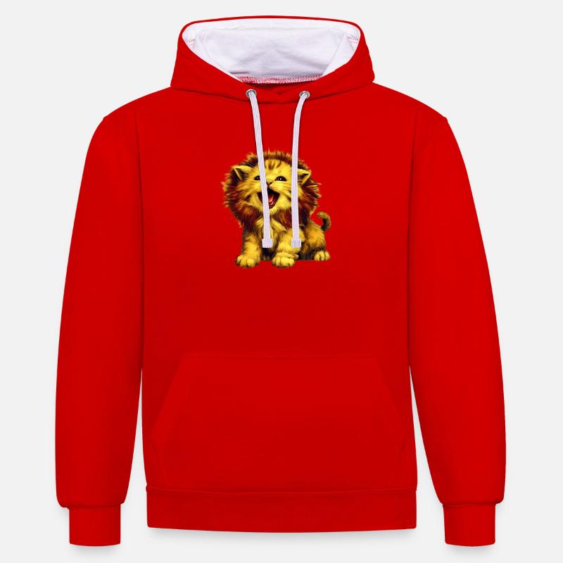 Chat Lion - Sweat à capuche contrasté - rouge/blanc