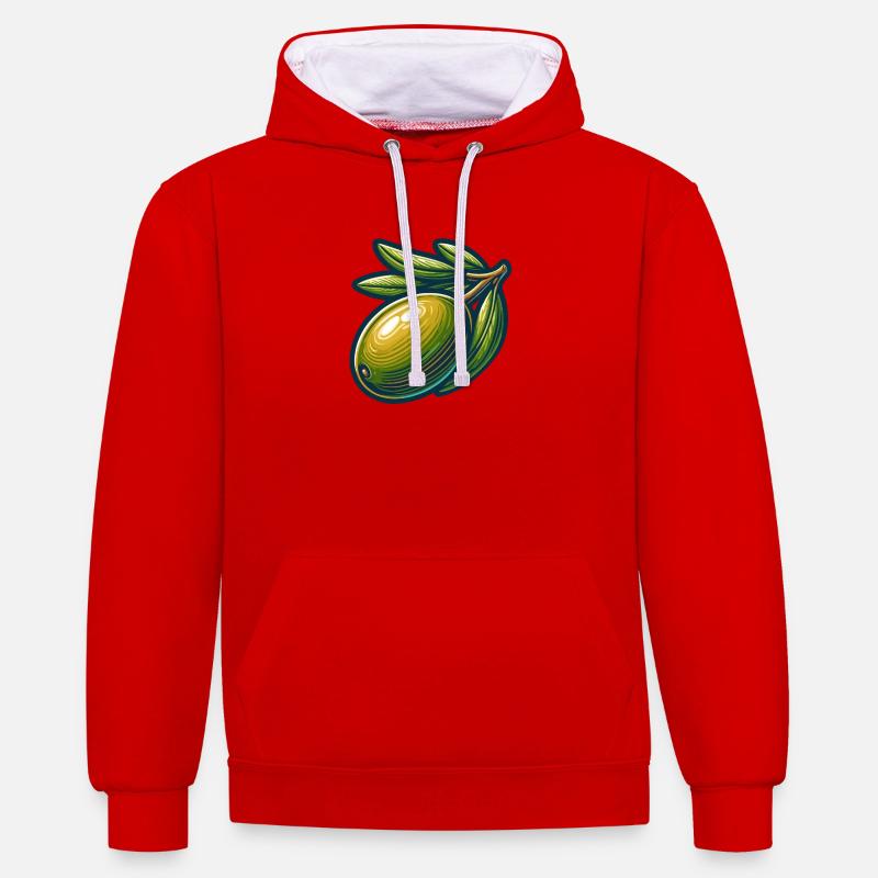 Illustration d'olive élégante et nature - Sweat à capuche contrasté - rouge/blanc