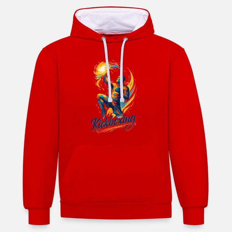 Kickboxing Boxer Fighter Dynamic Gift - Sweat à capuche contrasté - rouge/blanc