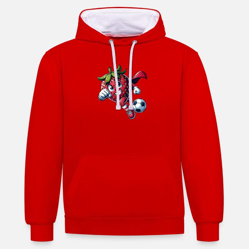 Fußball Erdbeere Superheld Kicker Comic - Kontrast-Hoodie - Rot/Weiß