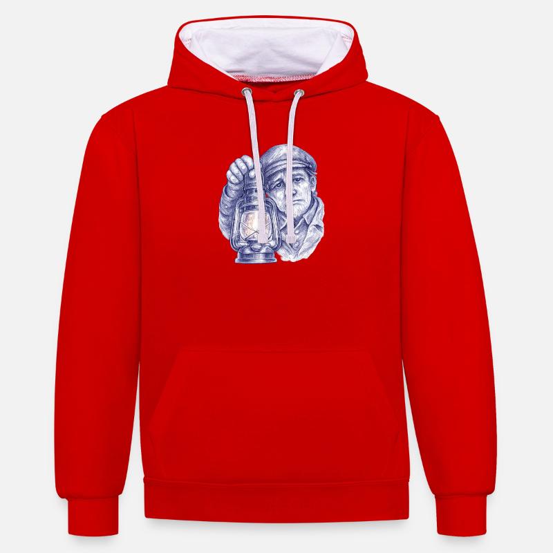 Älterer Mann mit Laterne - Kontrast-Hoodie - Rot/Weiß