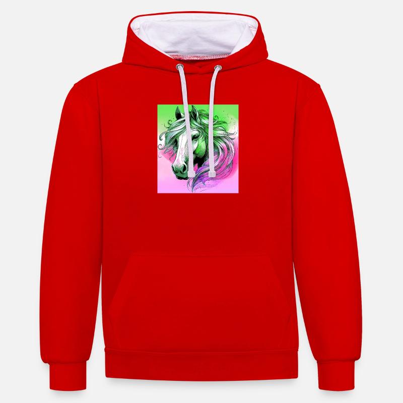 cheval - Sweat à capuche contrasté - rouge/blanc