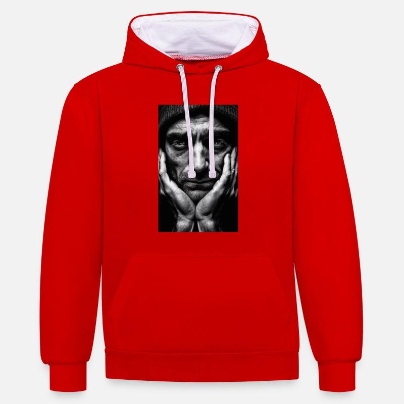 Penseur Guy - Sweat à capuche contrasté - rouge/blanc