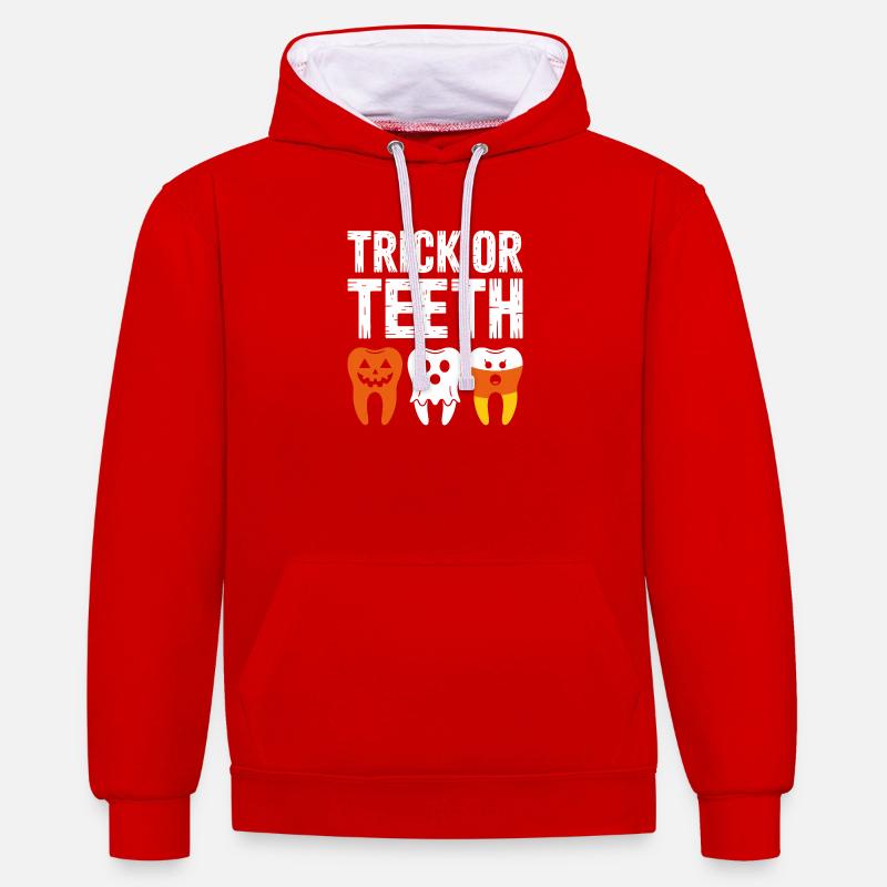 Trick oder Teeth Halloween-T-Shirt - Kontrast-Hoodie - Rot/Weiß