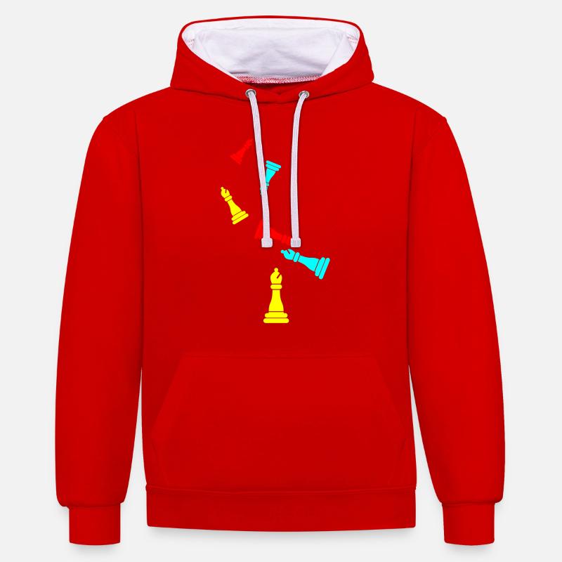 Symbole de pièce d’échecs - Sweat à capuche contrasté - rouge/blanc