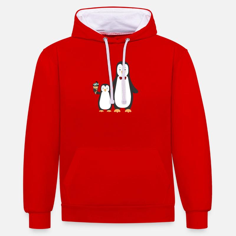 Pinguin Pinguine mit Eis - Kontrast-Hoodie - Rot/Weiß