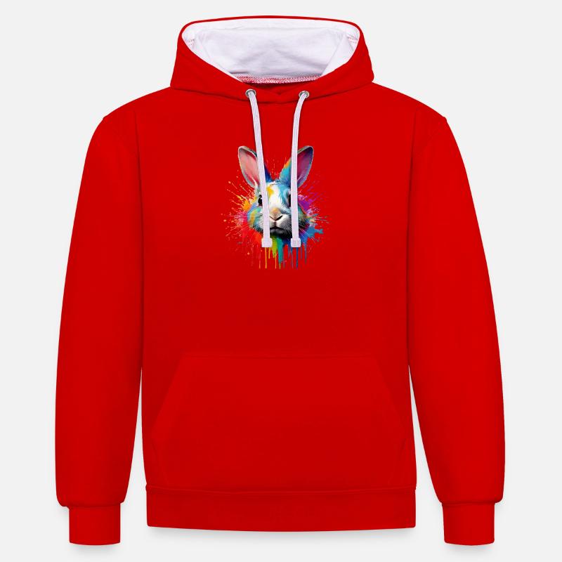 Voile de couleur lapin - Sweat à capuche contrasté - rouge/blanc