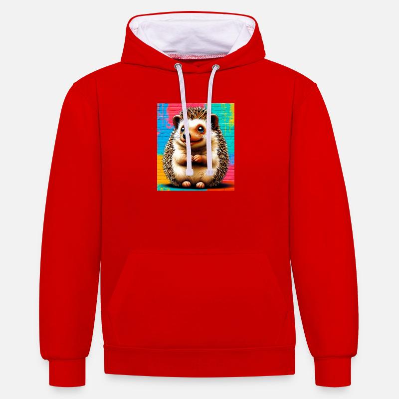 hérisson - Sweat à capuche contrasté - rouge/blanc