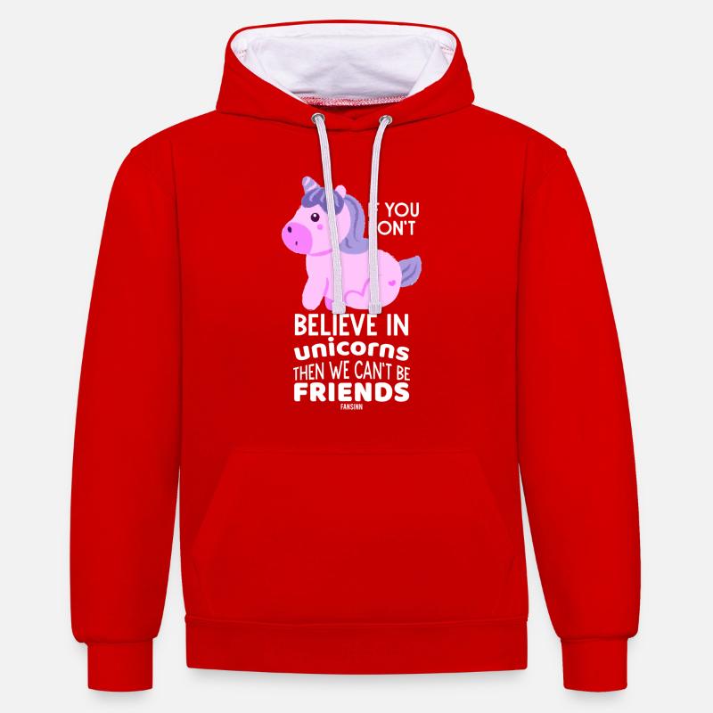ich glaube an Einhörner - Kontrast-Hoodie - Rot/Weiß
