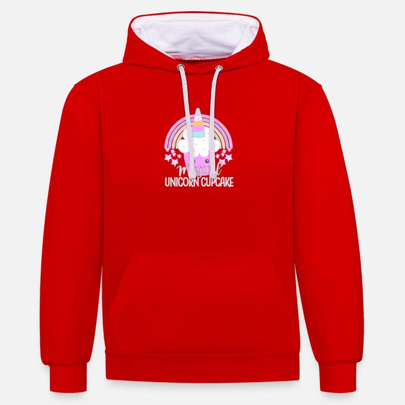 Cupcake licorne - Sweat à capuche contrasté - rouge/blanc