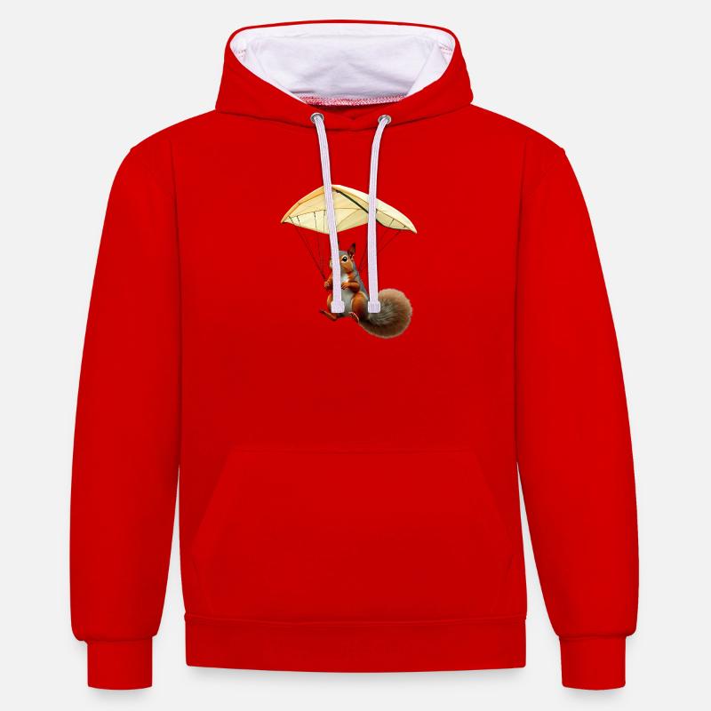 Fliegendes Eichhörnchen - Kontrast-Hoodie - Rot/Weiß