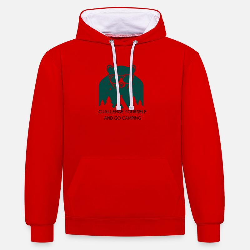 Challenge yourself and go camping - Sweat à capuche contrasté - rouge/blanc