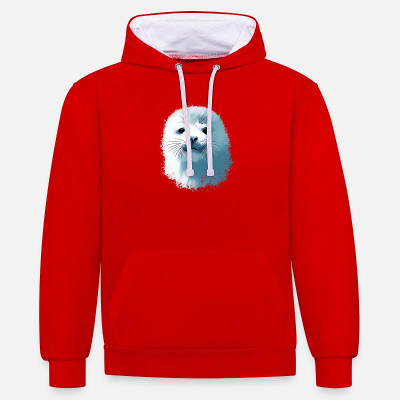 Bébé phoque - Sweat à capuche contrasté - rouge/blanc