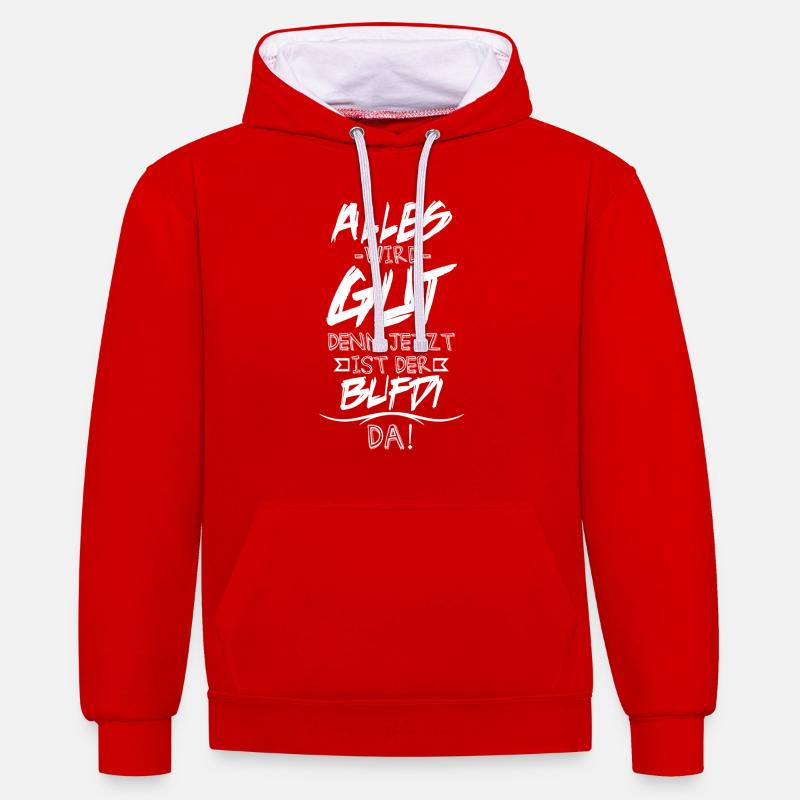 Bufdi - Sweat à capuche contrasté - rouge/blanc