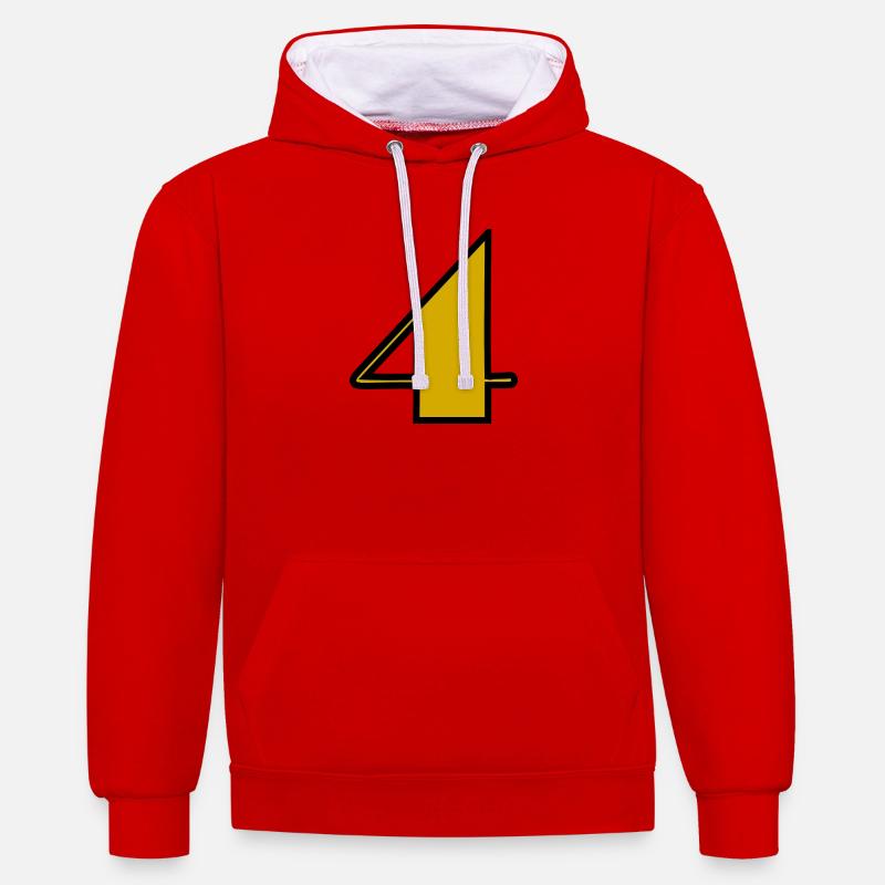4,4 ANS,4e ANNIVERSAIRE,ANNIVERSAIRE 4 ANS,QUATRE - Sweat à capuche contrasté - rouge/blanc
