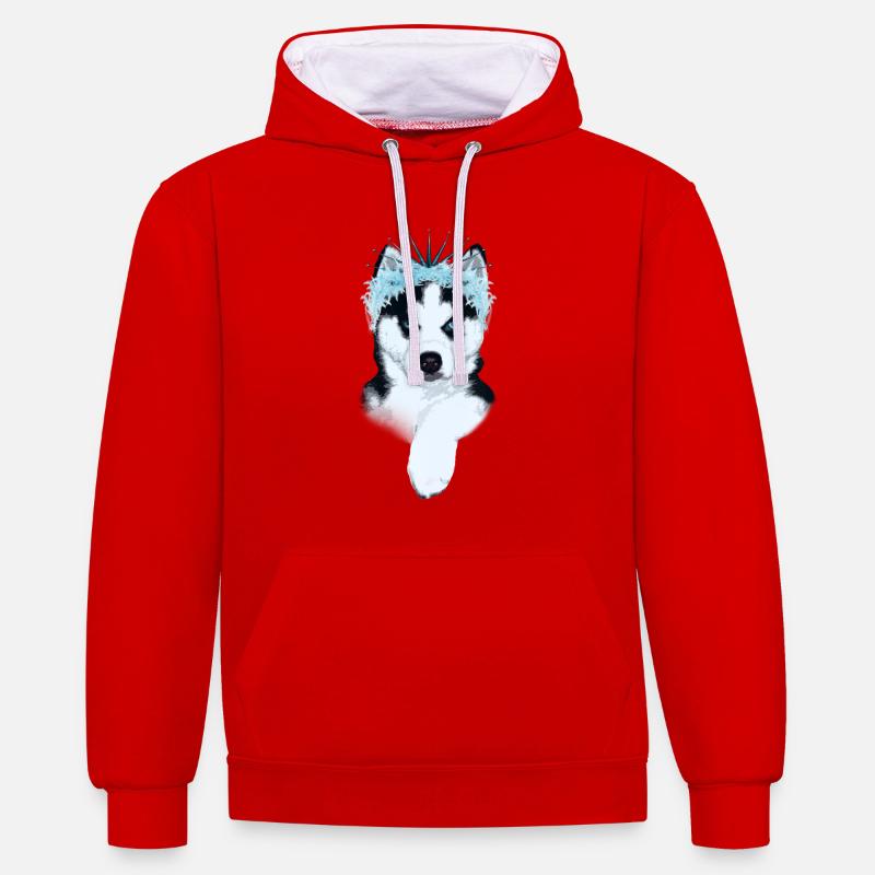 Princesse des glaces - Husky avec couronne - Sweat à capuche contrasté - rouge/blanc