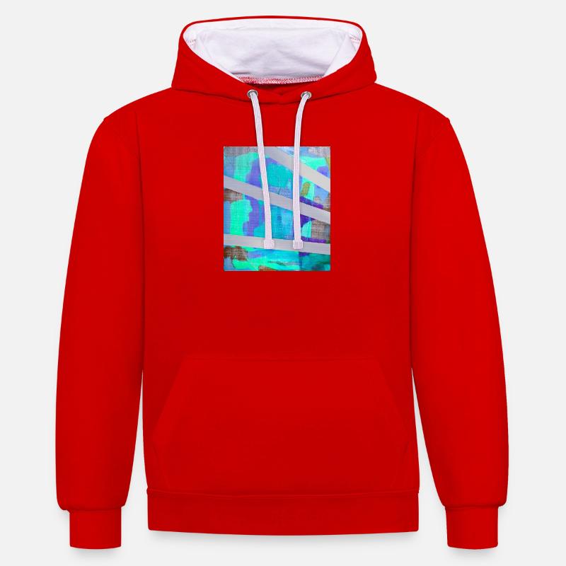 Collage à rayures abstraites néon - Sweat à capuche contrasté - rouge/blanc