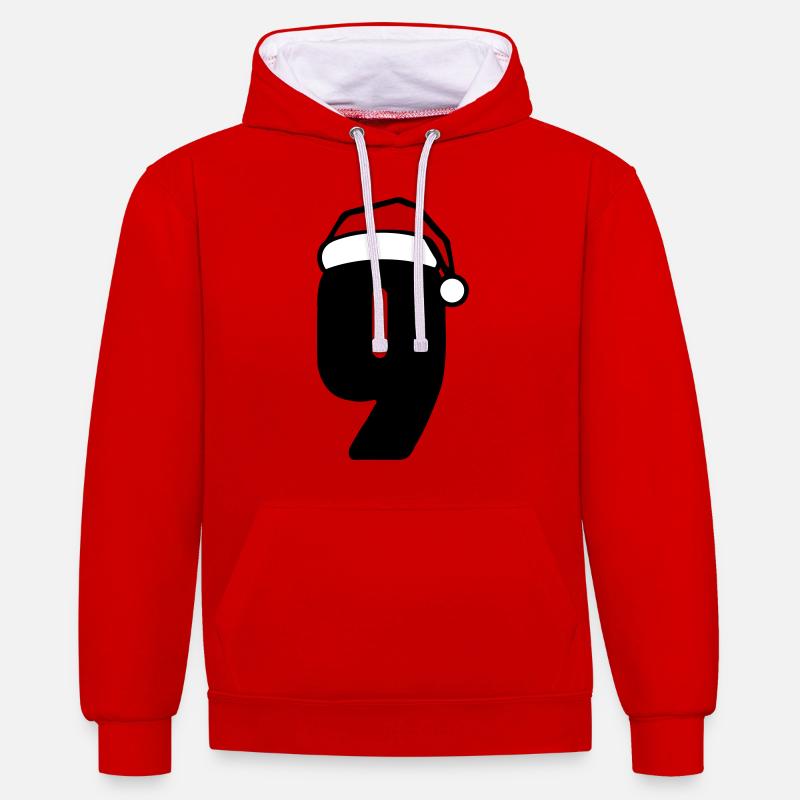 9 Nombre Noël - Sweat à capuche contrasté - rouge/blanc
