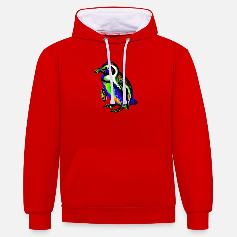 Pingouin - Sweat à capuche contrasté - rouge/blanc