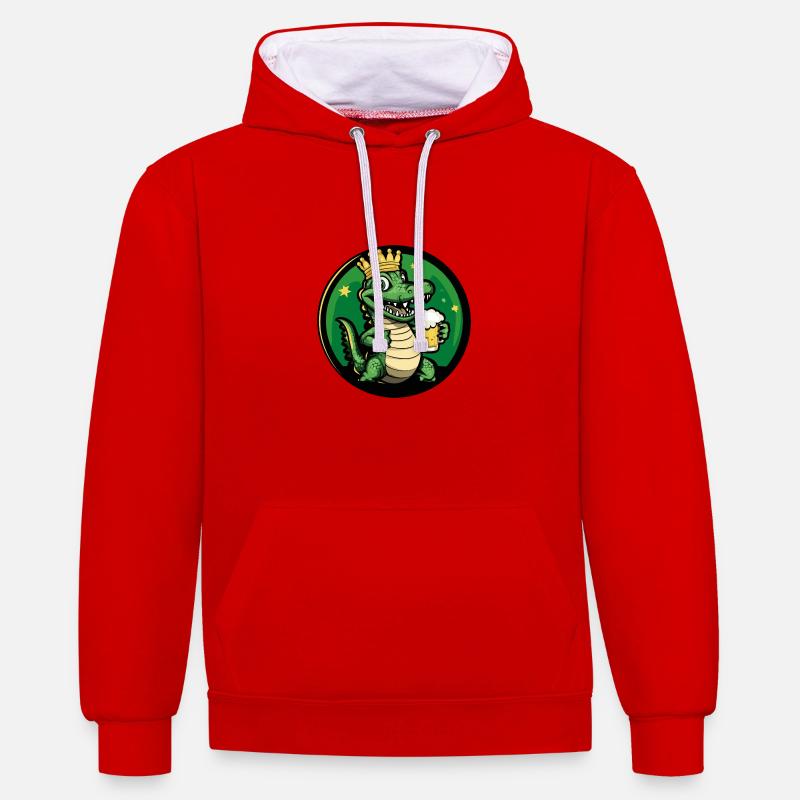 Alligator Bier Comic - Kontrast-Hoodie - Rot/Weiß