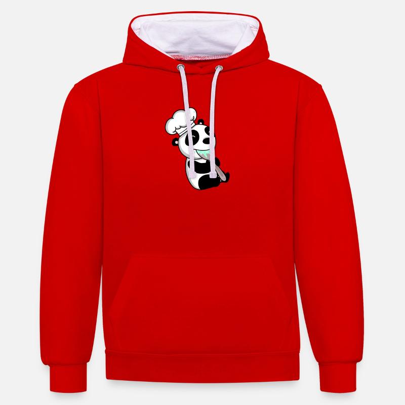 Panda Chef Mignon - Sweat à capuche contrasté - rouge/blanc