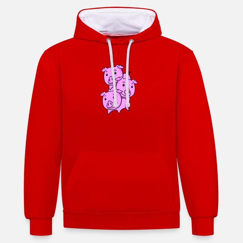 Porcs mignons - Sweat à capuche contrasté - rouge/blanc
