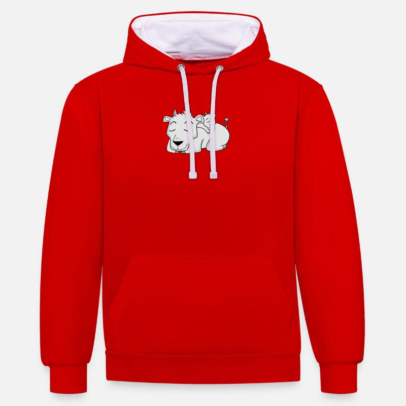 Chèvre avec bébé chèvre - Famille - Sweat à capuche contrasté - rouge/blanc