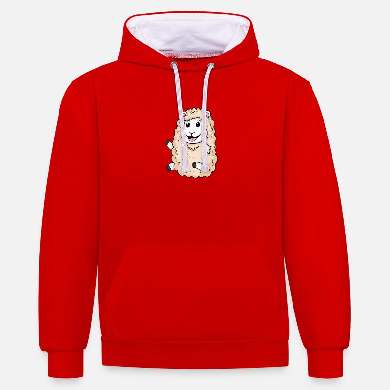 Mouton - Sweat à capuche contrasté - rouge/blanc
