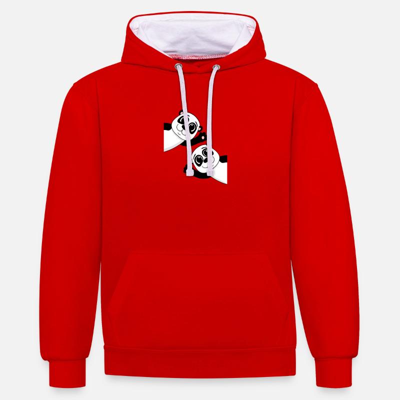 Pandas mignons - Sweat à capuche contrasté - rouge/blanc
