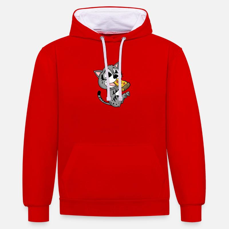Pizza au chat - Sweat à capuche contrasté - rouge/blanc