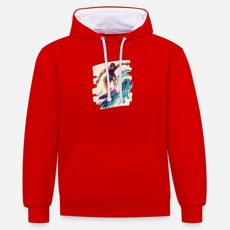 Surfeur Surf Planche de surf Surf - Sweat à capuche contrasté - rouge/blanc