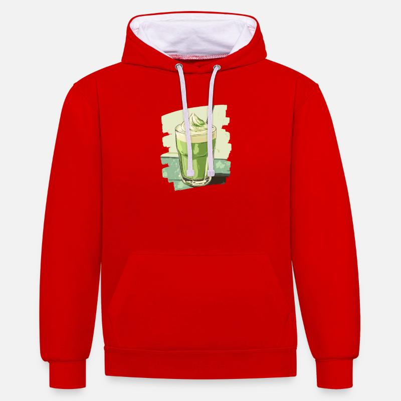 Matcha Latte Lover Thé vert - Sweat à capuche contrasté - rouge/blanc