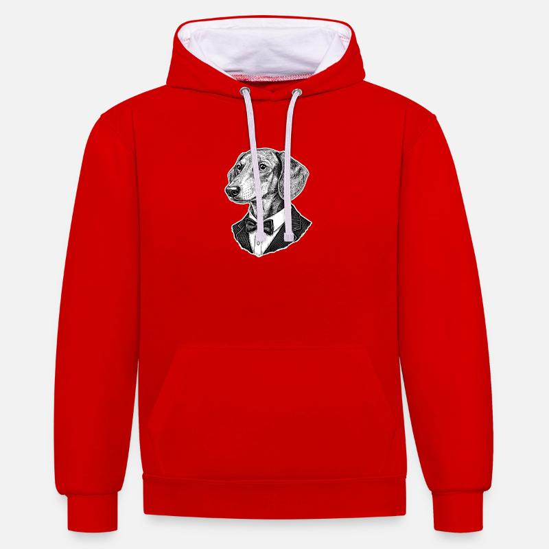Chien élégant en smoking - Sweat à capuche contrasté - rouge/blanc
