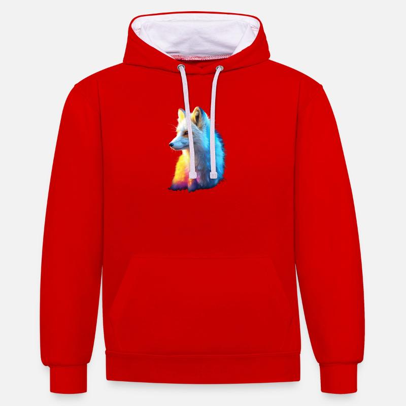Polarfuchs Schneefuchs Eisfuchs Süßer Weißer Fuchs - Kontrast-Hoodie - Rot/Weiß