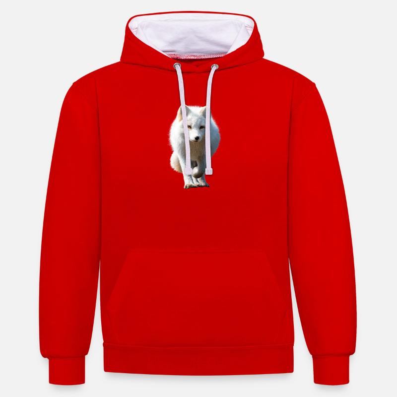 Polarfuchs Schneefuchs Eisfuchs Süßer Weißer Fuchs - Kontrast-Hoodie - Rot/Weiß