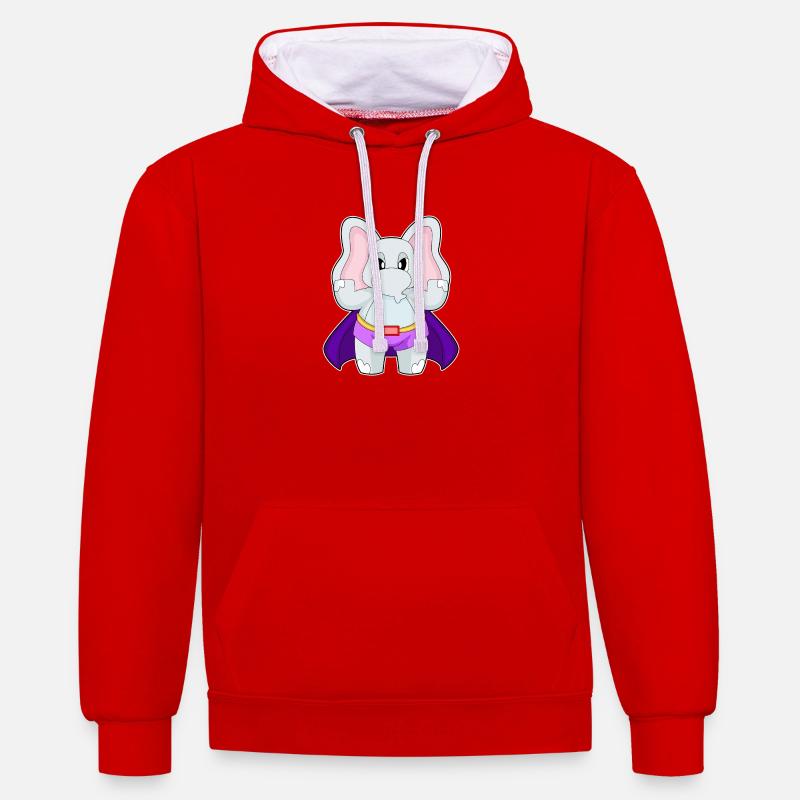 Cape de super-héros éléphant - Sweat à capuche contrasté - rouge/blanc