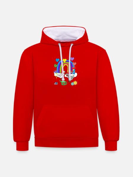 Children's Fantasy Rainbow Flowers Chickens - Contrast hoodie - red/white