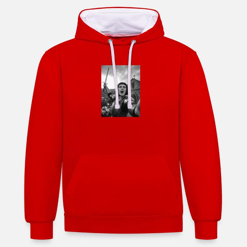 Selfie Jeanne d’Arc - Sweat à capuche contrasté - rouge/blanc