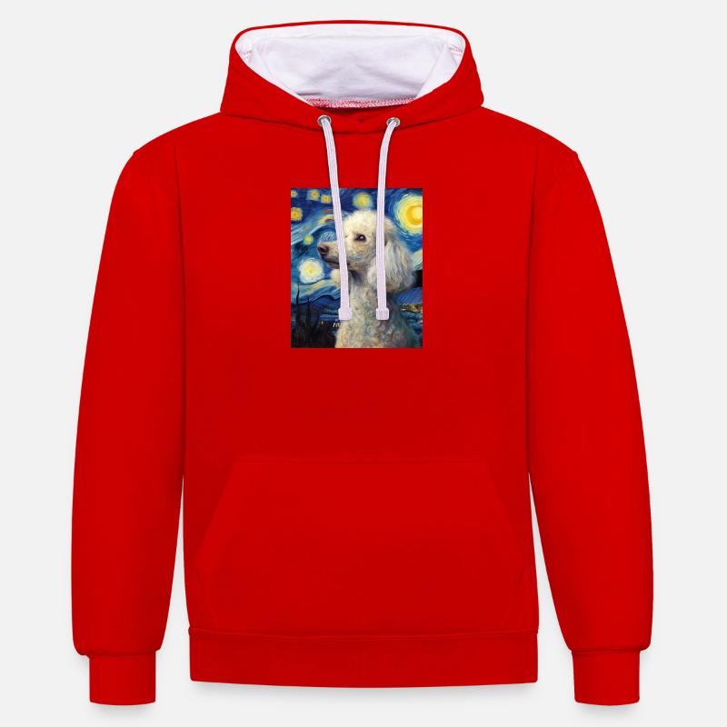 Caniche - Sweat à capuche contrasté - rouge/blanc