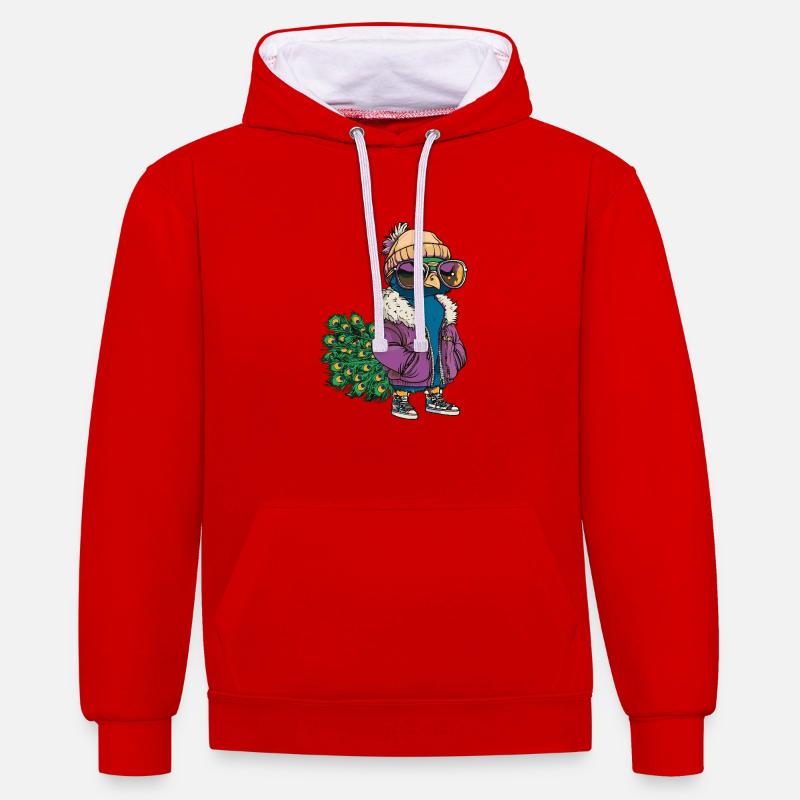 Peacock Bird Cool Comic - Contrast hoodie - red/white