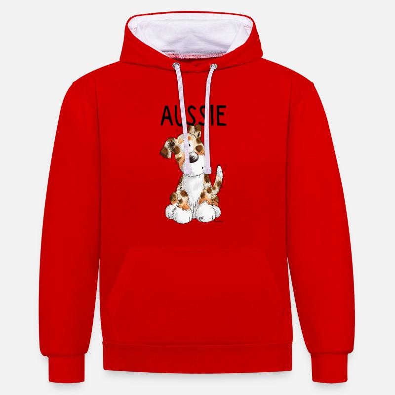 Fröhlicher Aussie - Australian Shepherd - Geschenk - Kontrast-Hoodie - Rot/Weiß
