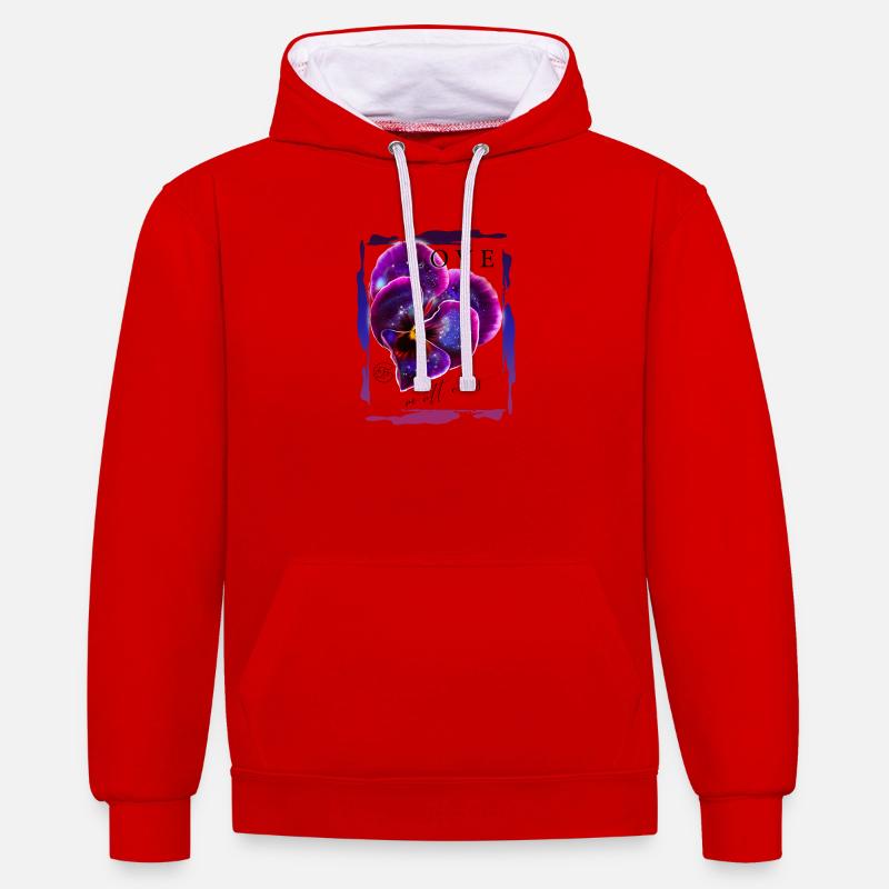 Violettes avec galaxie pour la Saint-Valentin - Sweat à capuche contrasté - rouge/blanc