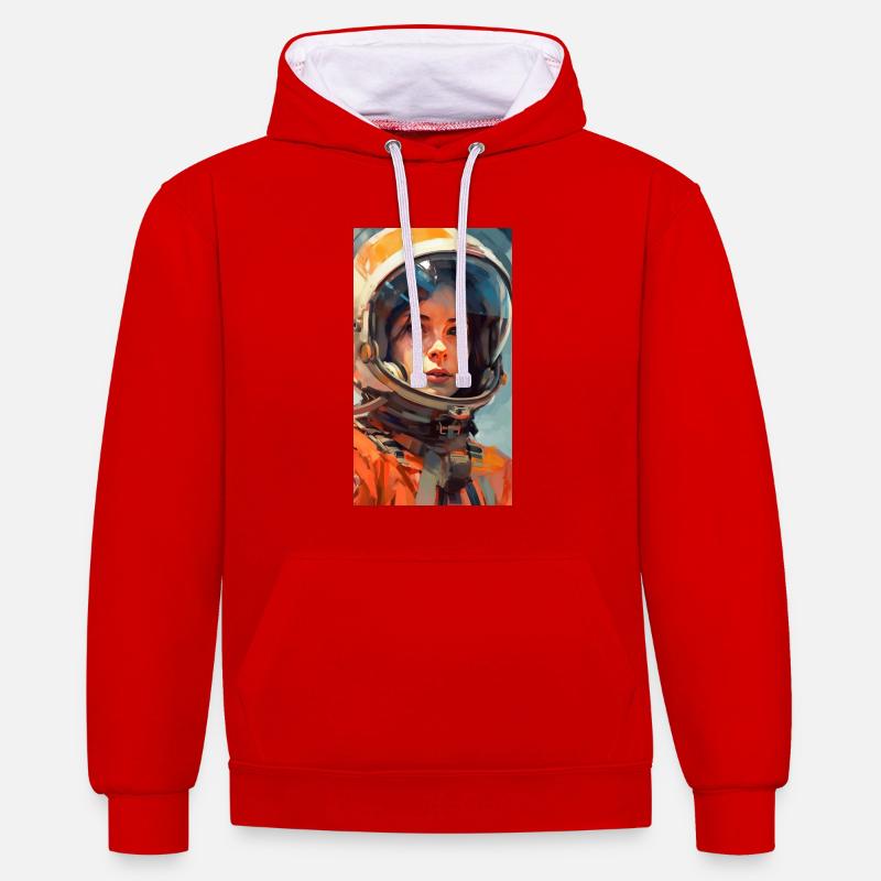 Fille de l’espace - Sweat à capuche contrasté - rouge/blanc