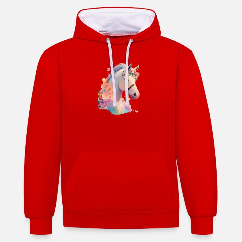 Cheval fleur - Sweat à capuche contrasté - rouge/blanc
