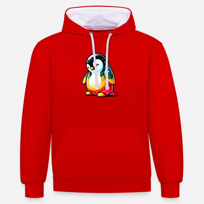 Pingouin - Sweat à capuche contrasté - rouge/blanc