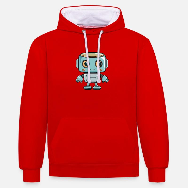Imprimé robot mignon pour les enfants - Sweat à capuche contrasté - rouge/blanc
